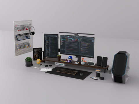 桌面电脑摆件组合su模型