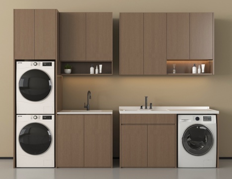 现代洗衣机柜 洗衣机 阳台柜su模型