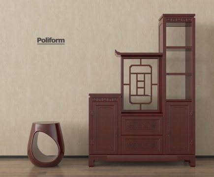 新中式玄关柜 端景玄关柜 装饰柜 坐凳su模型