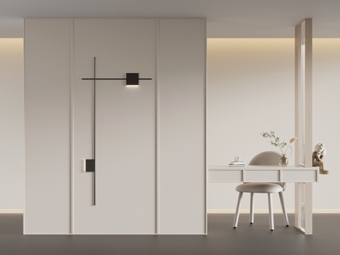 现代奶油风隔断 书桌椅su模型