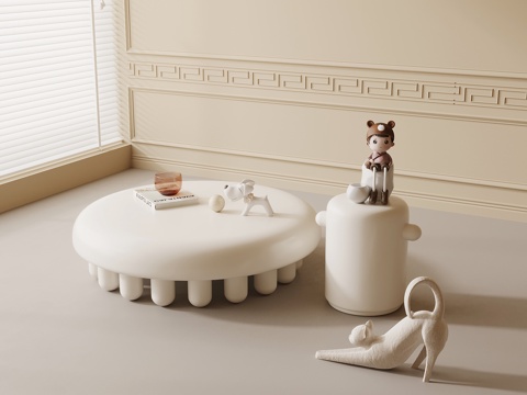 现代奶油风茶几 字母几su模型