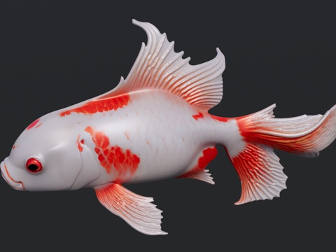红白锦鲤雕塑摆件su模型