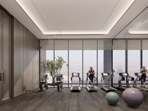 现代健身房 瑜伽室 健身器材su模型