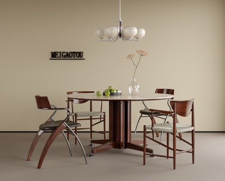 现代餐桌椅 餐椅 圆形餐桌 餐厅吊灯su模型