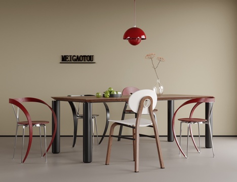 现代餐桌椅 餐椅 床头吊灯 餐桌su模型