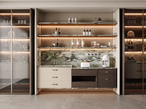 新中式酒柜 餐边柜su模型