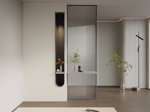 现代简约玄关隔断 玻璃隔断su模型