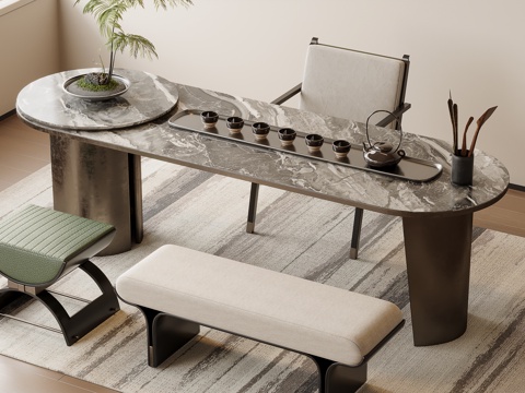 新中式茶桌su模型