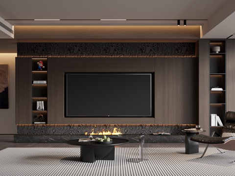  现代简约客厅 电视柜 茶几 休闲椅3d模型 