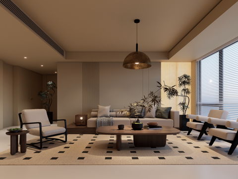 中古风客厅su模型