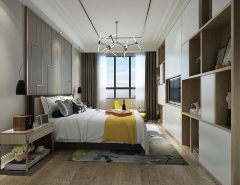  现代卧室 吊灯 电视柜 3D模型3d模型 