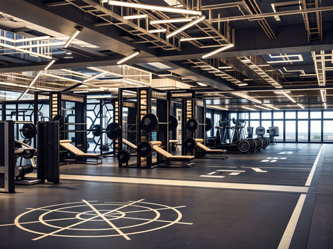 工业风健身房 健身器材su模型