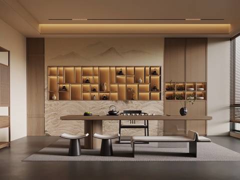 新中式茶室su模型