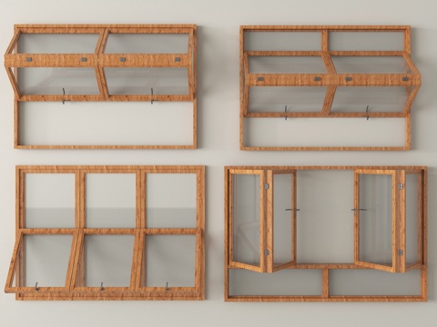 新中式窗组合 折叠窗 翻窗su模型