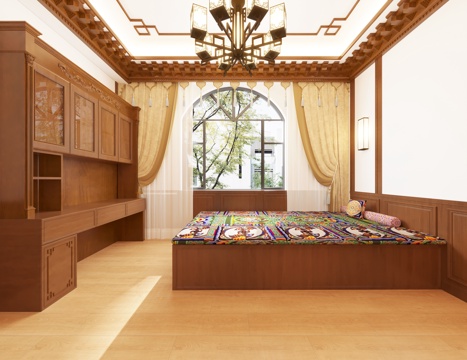 藏式 新中式 卧室 主卧 次卧 老人房 榻榻米卧室su模型