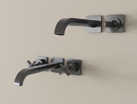 现代水龙头组合  不锈钢水龙头su模型