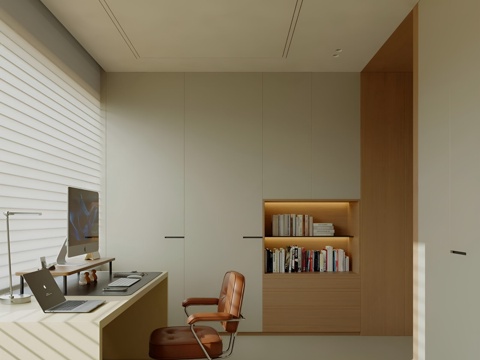  现代极简书房 别墅书房3d模型 