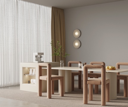 现代奶油风餐桌椅 岛台su模型