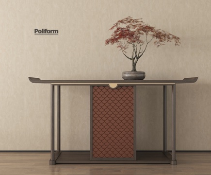 新中式条案 端景条案 盆栽su模型