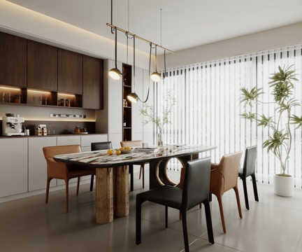  现代餐厅 餐桌椅 餐边柜3d模型 