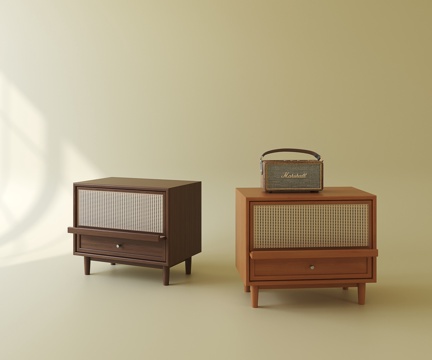 侘寂实木床头柜su模型