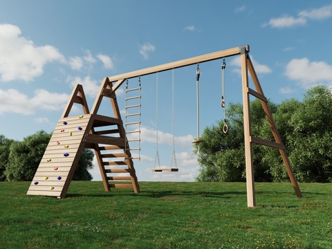  户外草地秋千游乐场3d模型 