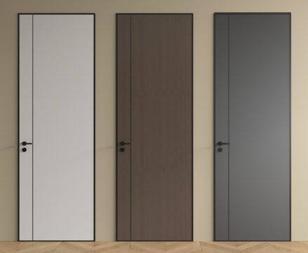 现代极简单开门 平开门 卧室门 木门 门把手su模型