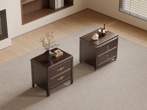 新中式床头柜su模型