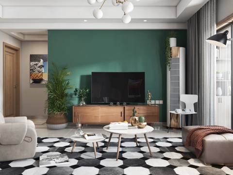  北欧客餐厅 沙发茶几 吊灯 电视柜3d模型 