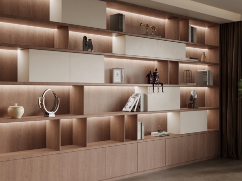 现代中古风书柜 置物柜su模型