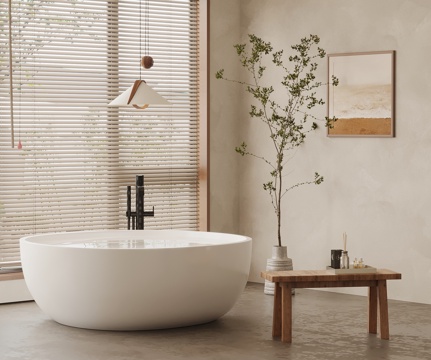 侘寂风浴室 独立式浴缸su模型