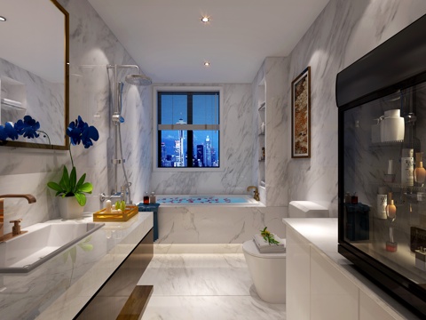  现代卫生间 浴缸3d模型 