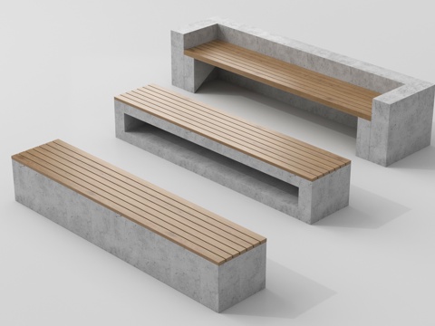 现代户外景观座椅 长条形 条形坐凳su模型