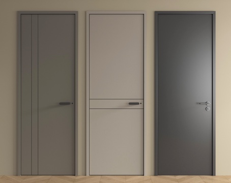 现代单开门 平开门 卧室门 木门 门把手su模型