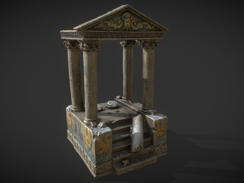 寺庙遗迹水族装饰-照片扫描su模型