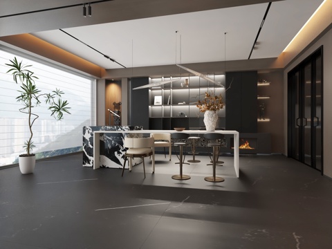  意式风格餐厅3d模型 