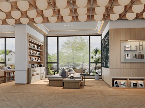 现代书吧书店阅览室su模型