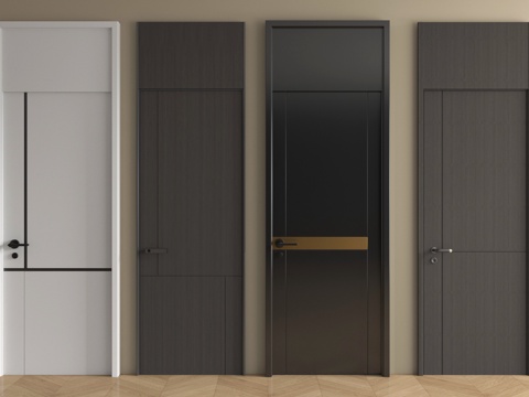 现代单开门 平开门 卧室门 通顶门 木门 门把手su模型