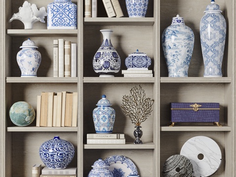 宋式饰品摆件组合 瓷器摆件 青花瓷su模型