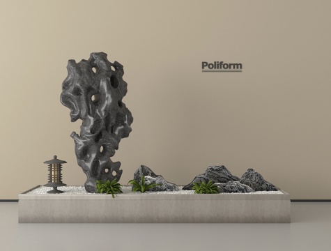 新中式太湖石摆件 太湖石雕塑摆件su模型