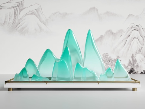 新中式假山摆件 水晶石雕塑 水景石摆件su模型