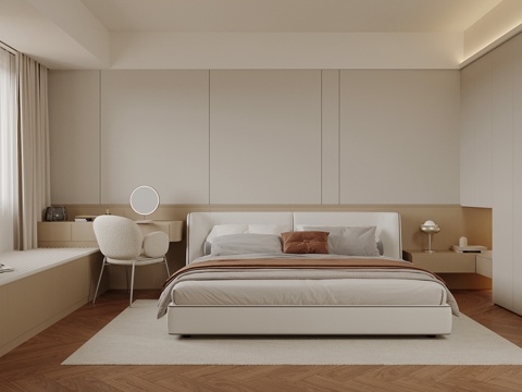 现代卧室双人床su模型