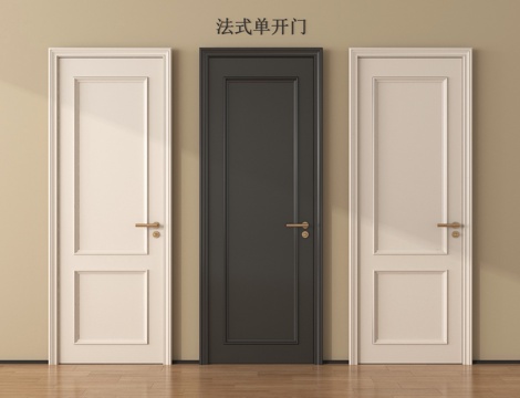 现代单开门 平开门 卧室门 木门 门把手su模型