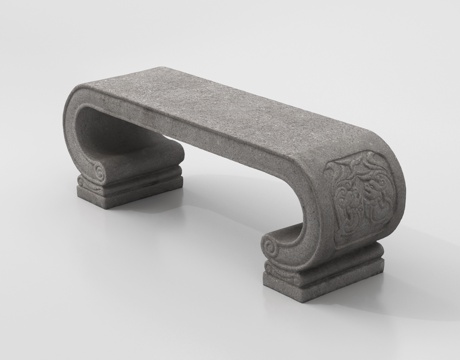 中式石凳 石装饰摆件 景观石凳 长条形su模型