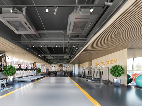 现代健身房  健身器材 跑步机su模型