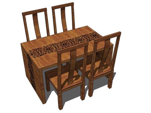 实木桌椅 桌椅 休闲桌椅 餐桌椅 浅色桌椅 家桌椅免费su模型