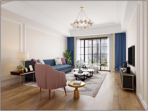  现代轻奢现代客餐厅3d模型 