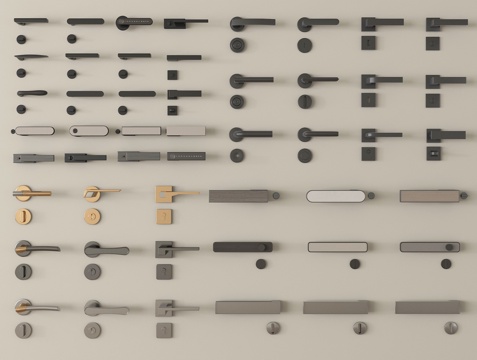 现代门把手组合 门锁 拉手 金属门把手su模型