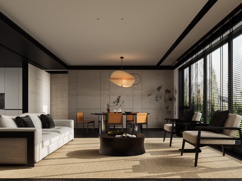 现代客餐厅 餐桌椅 吊灯su模型