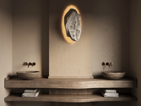 侘寂风浴室柜 洗手台su模型